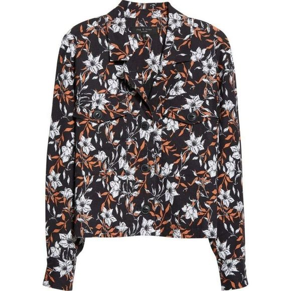 Rag & Bone Jessie Floral Print Linen Jacket Shirt Large New With Tags $495‎
